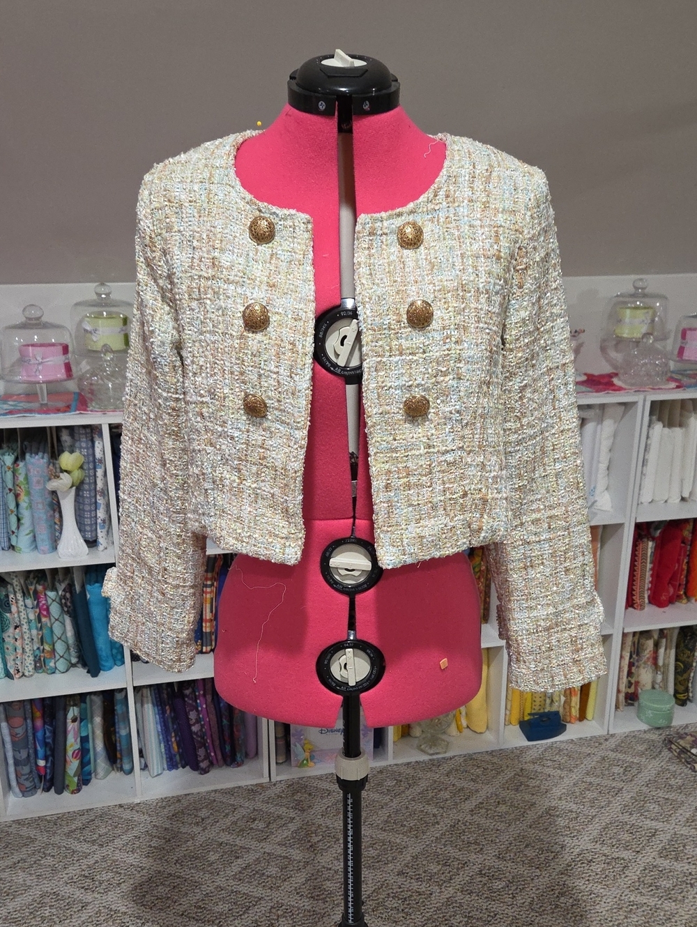 Cropped Tweed Jacket in Ivory Multicolor - Women's Coat